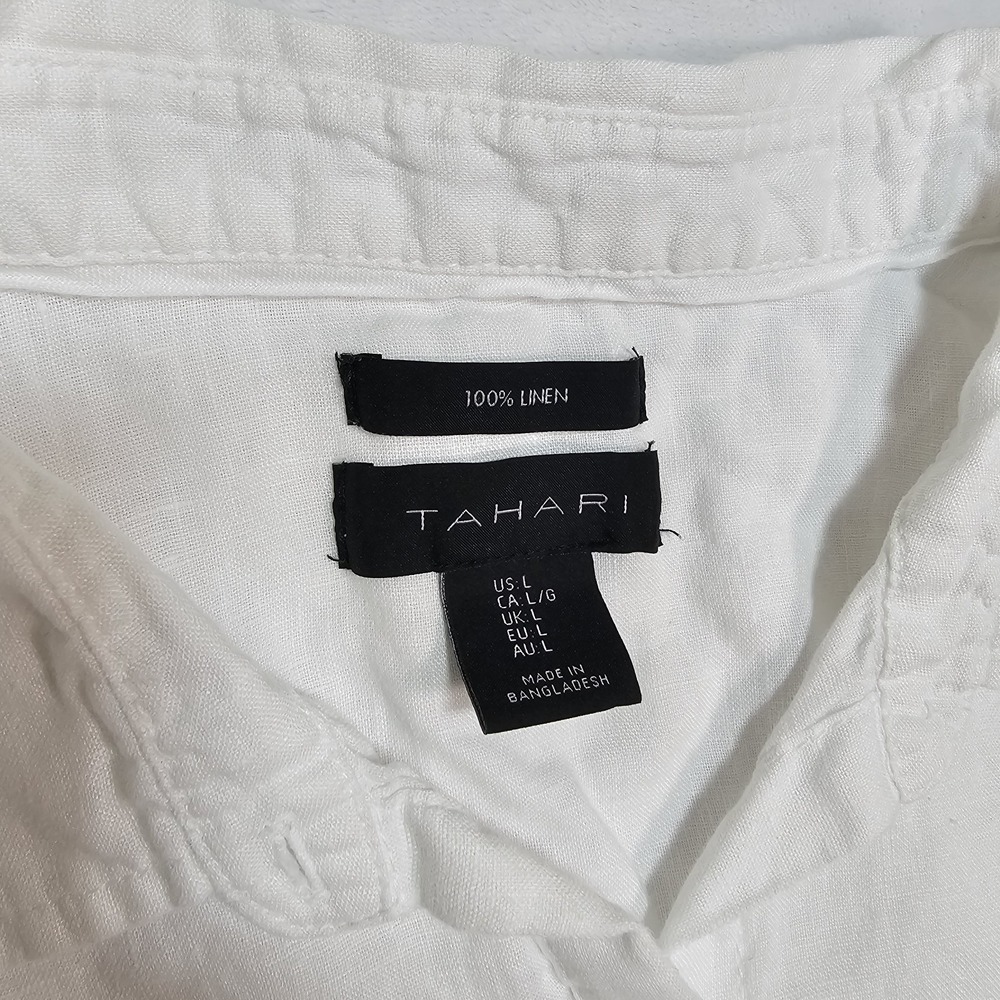 Tahari Tunic Shirt Women's L 100% Linen Long Sleeve Button Up Casual Blouse Top - Picture 3 of 10